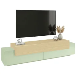 Mobili Porta Tv > Dmora Mobile Porta tv 3 Ripiani 4 Vani 200x45x51.5h cm, 3 Ante - Cassino Verde