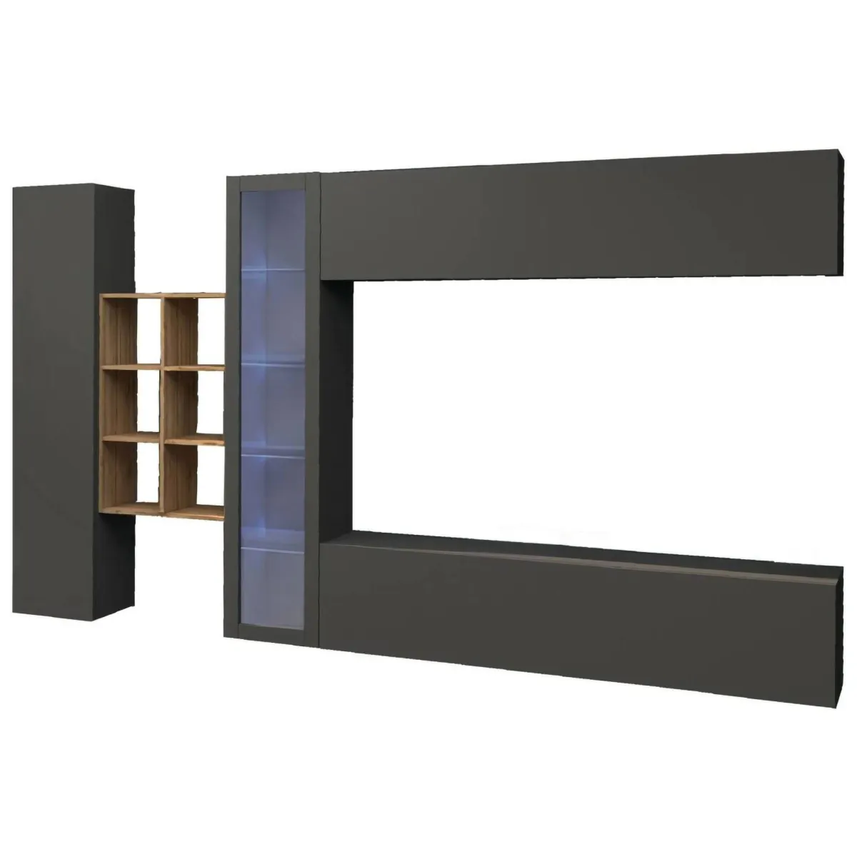 Salotto|Pareti Attrezzate > Dmora Mobile salotto 4 ante 280cm antracite e acero - Alessano Marrone Acero, Nero Antracite