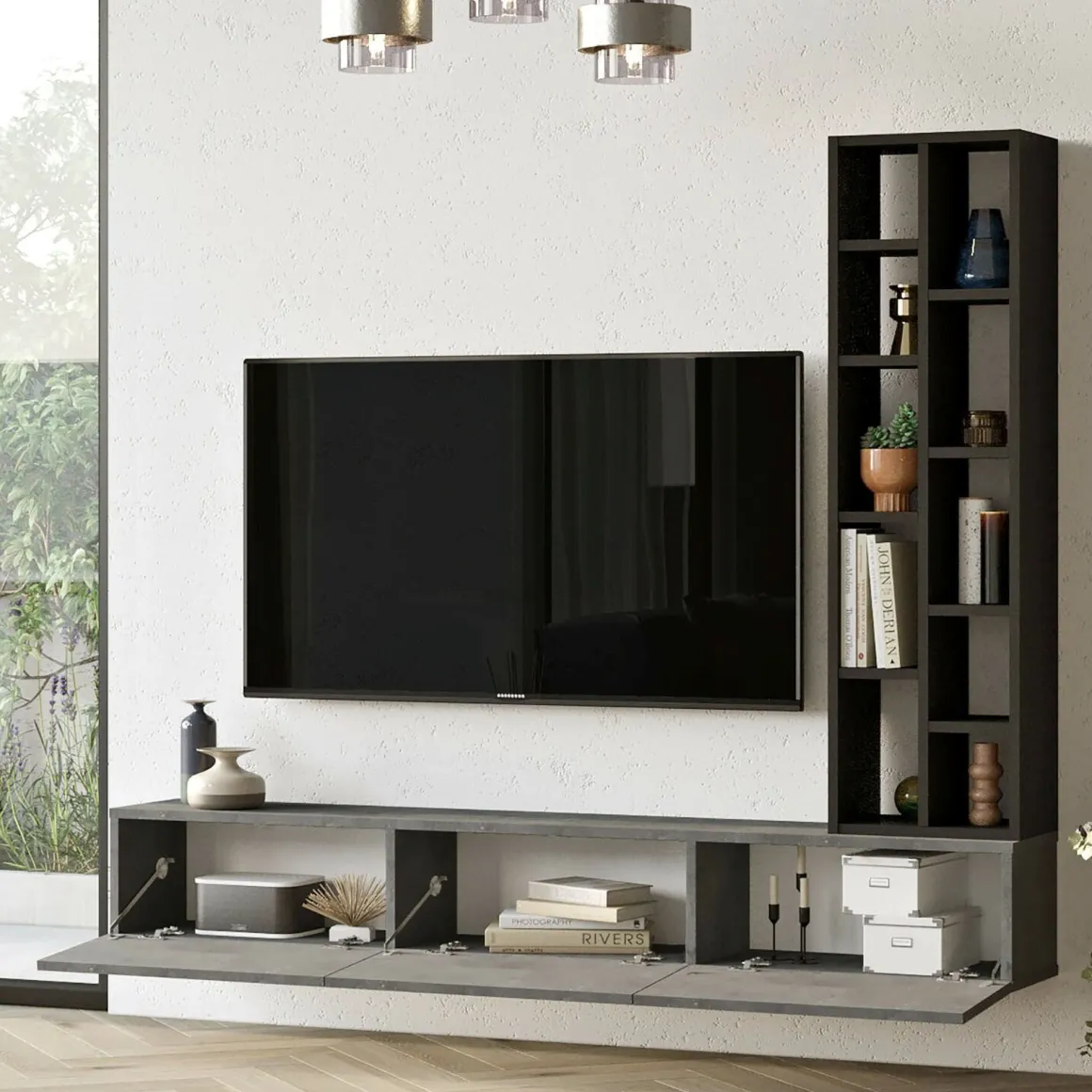Mobile salotto 3 ante 174cm argento e nero - Sardegna