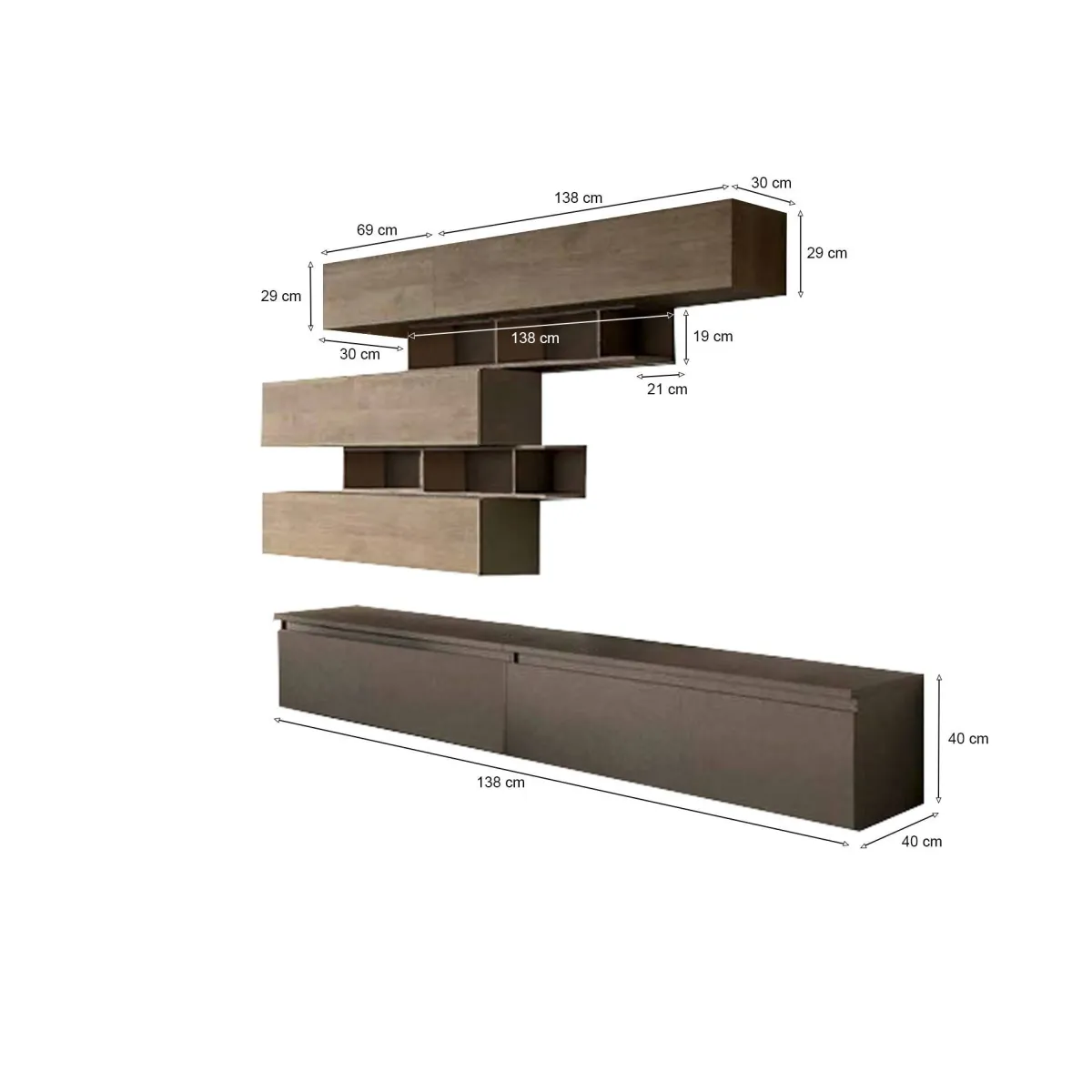 Pareti Attrezzate > Dmora Mobile salotto 3 ante 276cm bronzo e noce - Hilaire Marrone Noce, Marrone Bronzo