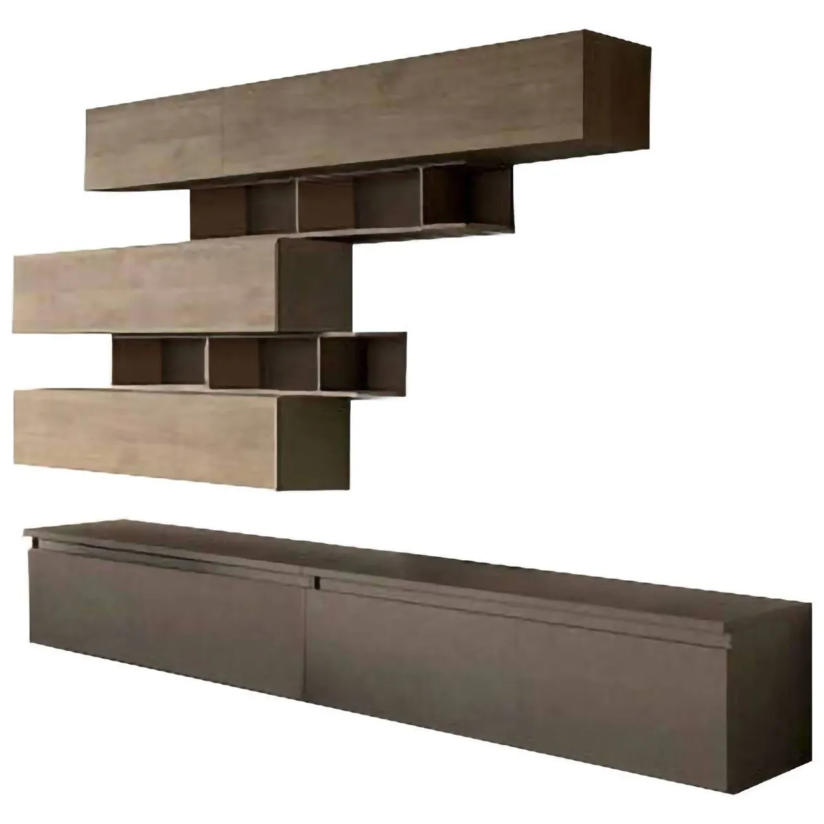 Pareti Attrezzate > Dmora Mobile salotto 3 ante 276cm bronzo e noce - Hilaire Marrone Noce, Marrone Bronzo