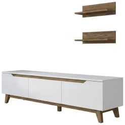 Mobile salotto in legno 180cm bianco e noce - Mukda