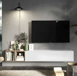 Pareti Attrezzate > Dmora Mobile salotto in legno e metallo 194cm bianco lucido e rovere - Koguma Marrone Rovere, Bianco Lucido