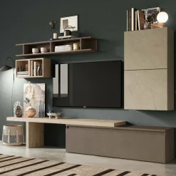 Mobile salotto in legno e metallo 260cm noce e grigio - Torreya