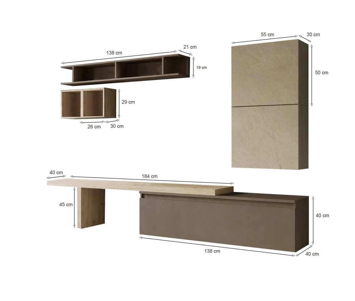 Mobile salotto in legno e metallo 260cm noce e grigio - Torreya