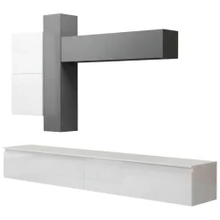 Pareti Attrezzate > Dmora Mobile salotto in legno e metallo 276cm bianco lucido e ardesia - Anemolo Grigio Ardesia, Bianco Lucido