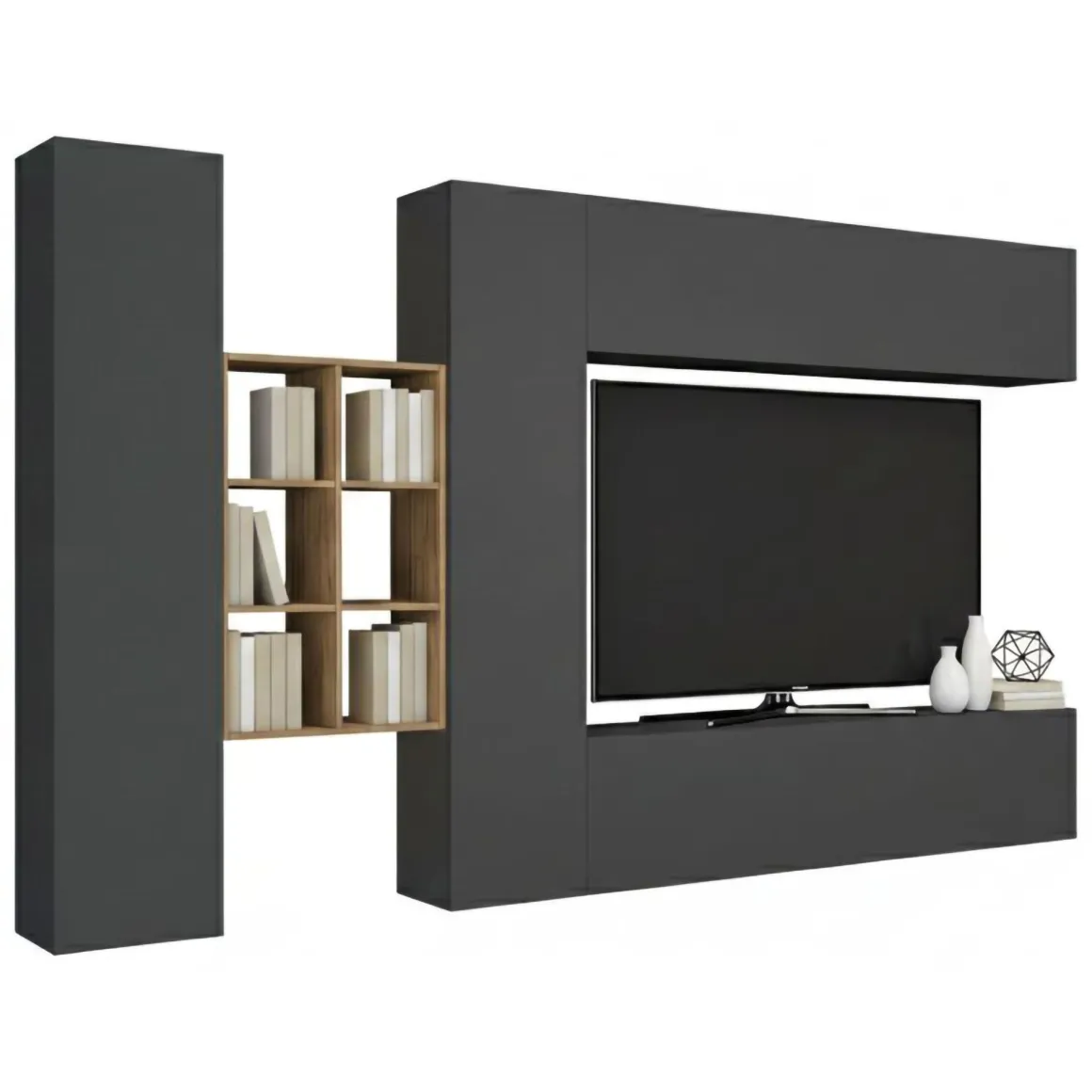Mobile salotto moderno 280cm antracite e acero - Agna
