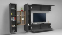Mobile salotto moderno 280cm antracite e acero - Agna