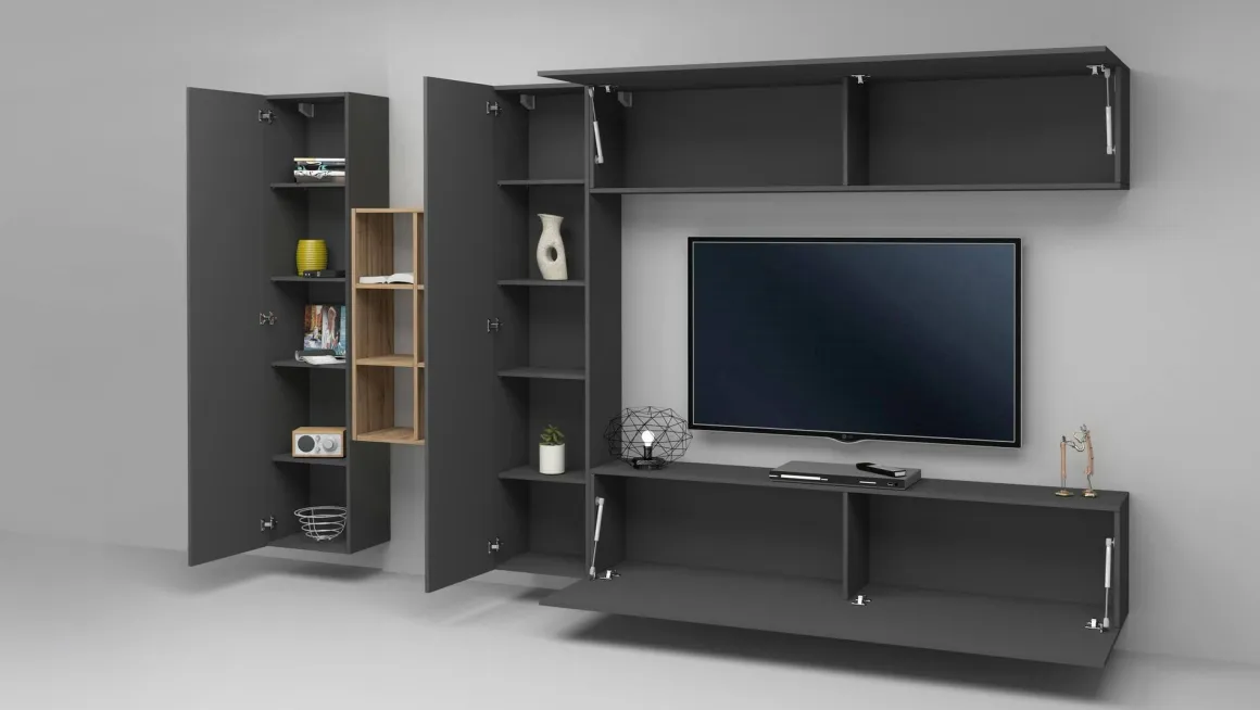Mobile salotto moderno 280cm antracite e acero - Agna