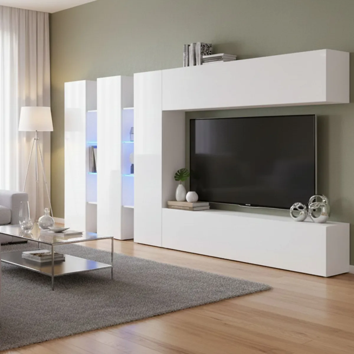 Salotto|Pareti Attrezzate > Dmora Mobile salotto moderno 340cm - Carretto Bianco Lucido