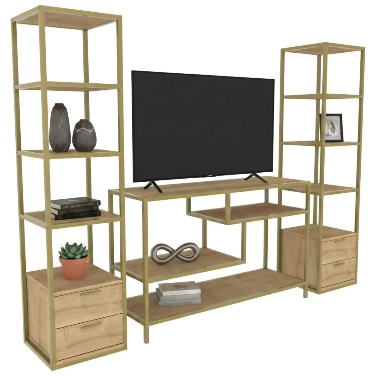 Salotto|Pareti Attrezzate > Dmora Mobile salotto moderno 198cm oro e quercia - Felion Marrone, Oro Quercia