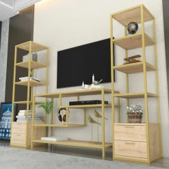 Salotto|Pareti Attrezzate > Dmora Mobile salotto moderno 198cm oro e quercia - Felion Marrone, Oro Quercia