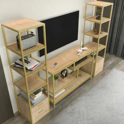 Salotto|Pareti Attrezzate > Dmora Mobile salotto moderno 198cm oro e quercia - Felion Marrone, Oro Quercia