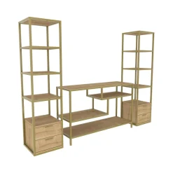 Salotto|Pareti Attrezzate > Dmora Mobile salotto moderno 198cm oro e quercia - Felion Marrone, Oro Quercia