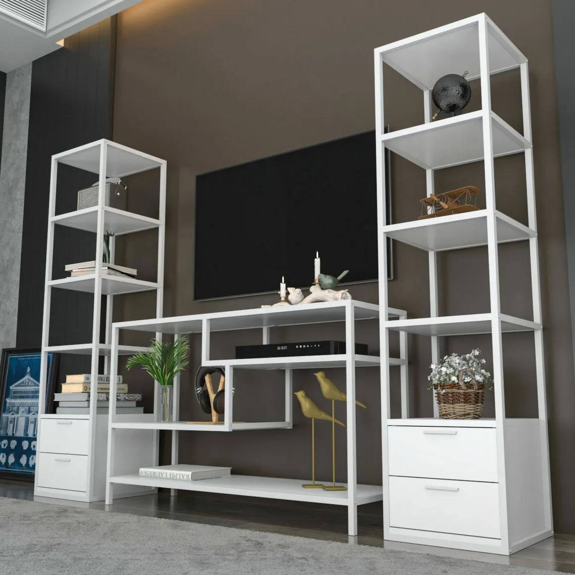 Mobile salotto modulabile 198cm bianco - Felion