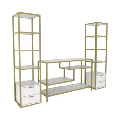 Salotto|Pareti Attrezzate > Dmora Mobile salotto multifunzione 198cm oro e bianco - Felion Bianco, Oro Oro