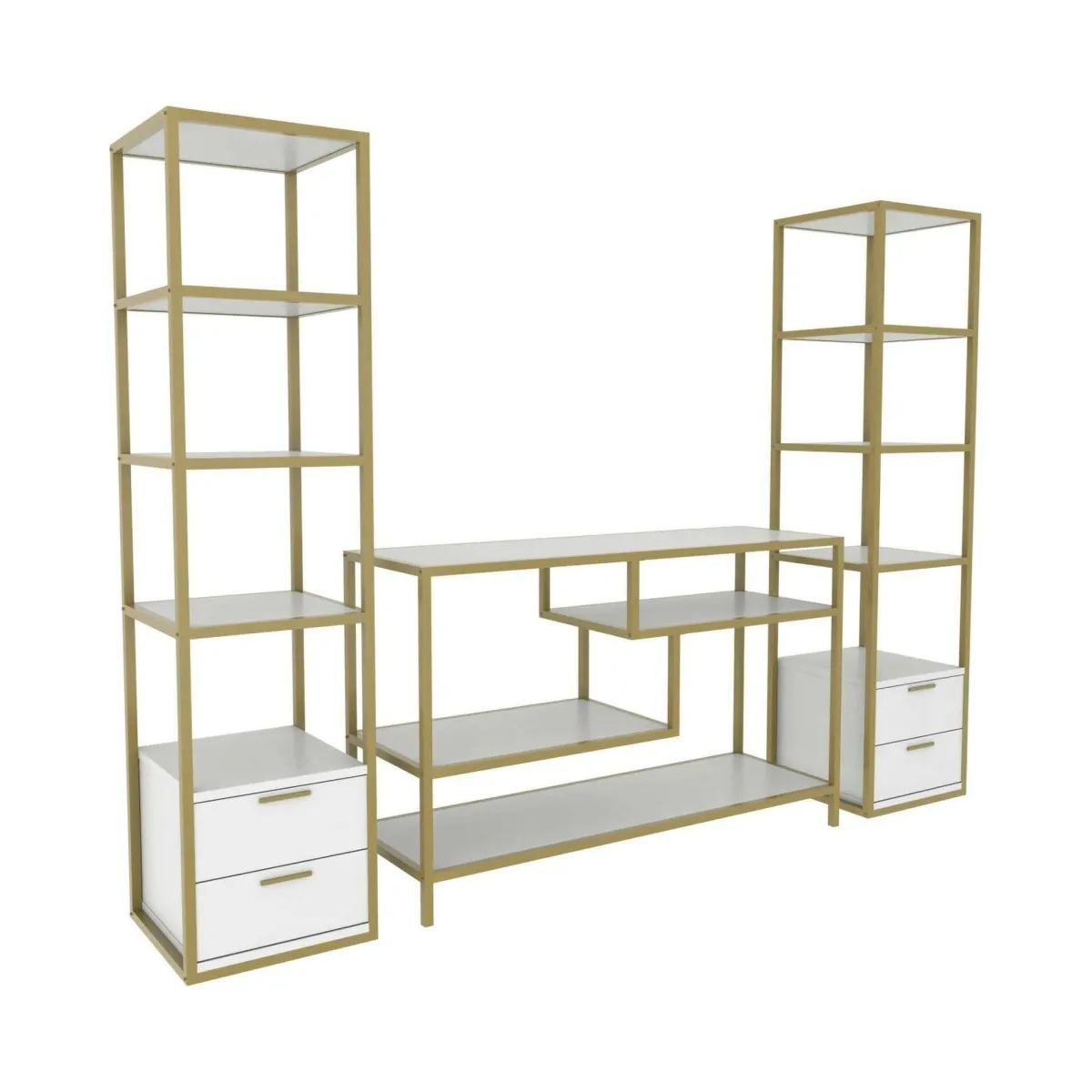 Salotto|Pareti Attrezzate > Dmora Mobile salotto multifunzione 198cm oro e bianco - Felion Bianco, Oro Oro