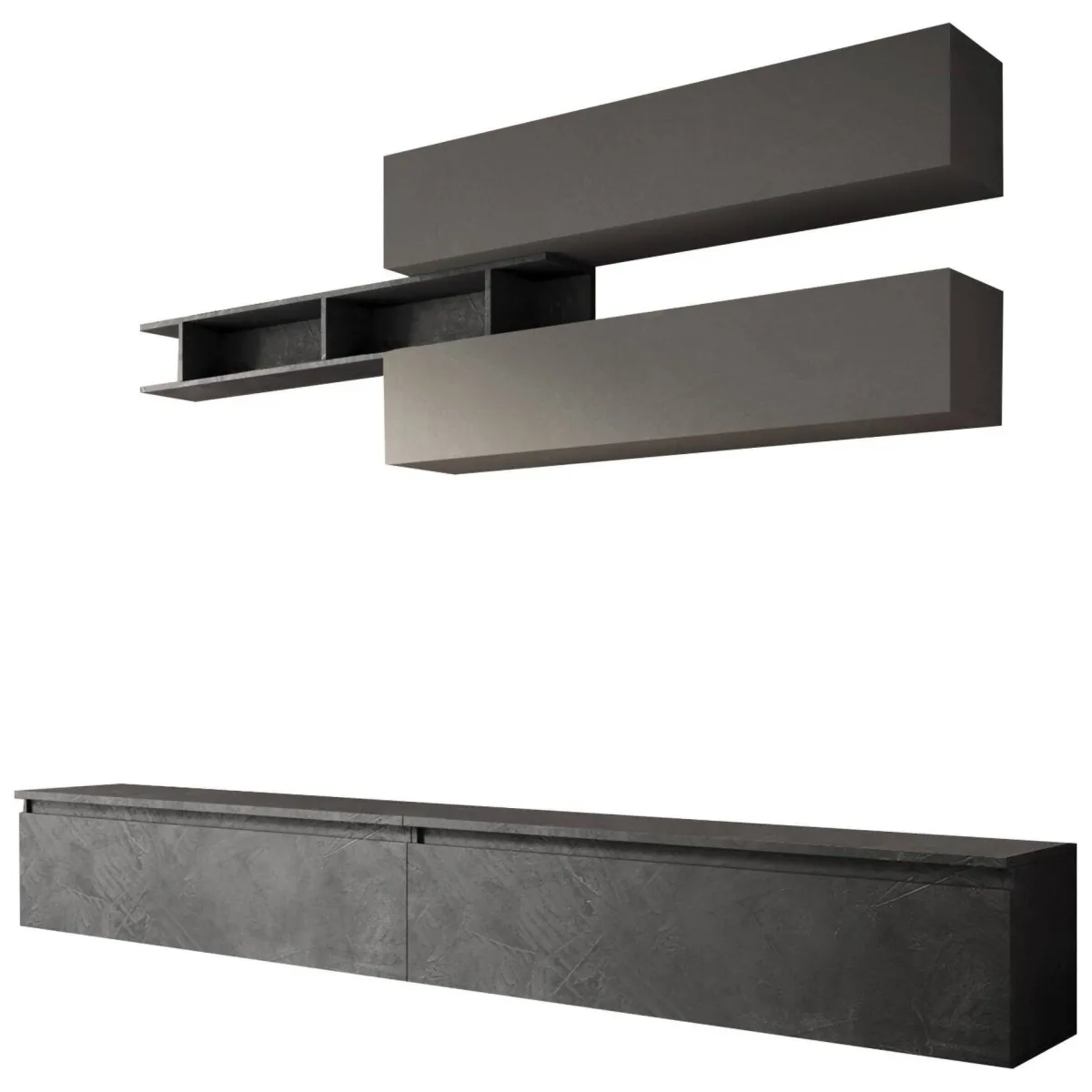 Pareti Attrezzate > Dmora Mobile salotto 6 ripiani 276cm ardesia e grigio scuro - Gilma Grigio Scuro, Grigio Ardesia