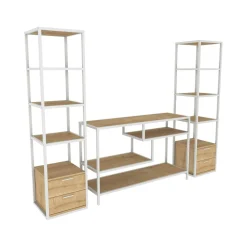 Salotto|Pareti Attrezzate > Dmora Mobile salotto 12 ripiani 198cm bianco e rovere - Felion Marrone, Bianco Rovere