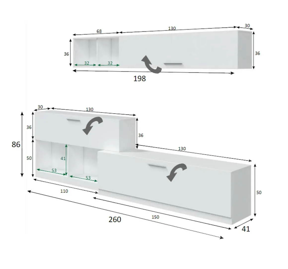 Mobile salotto 6 ripiani 260cm bianco - Vobarno