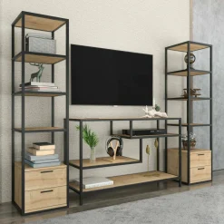 Mobile salotto 12 ripiani 198cm nero e quercia - Felion