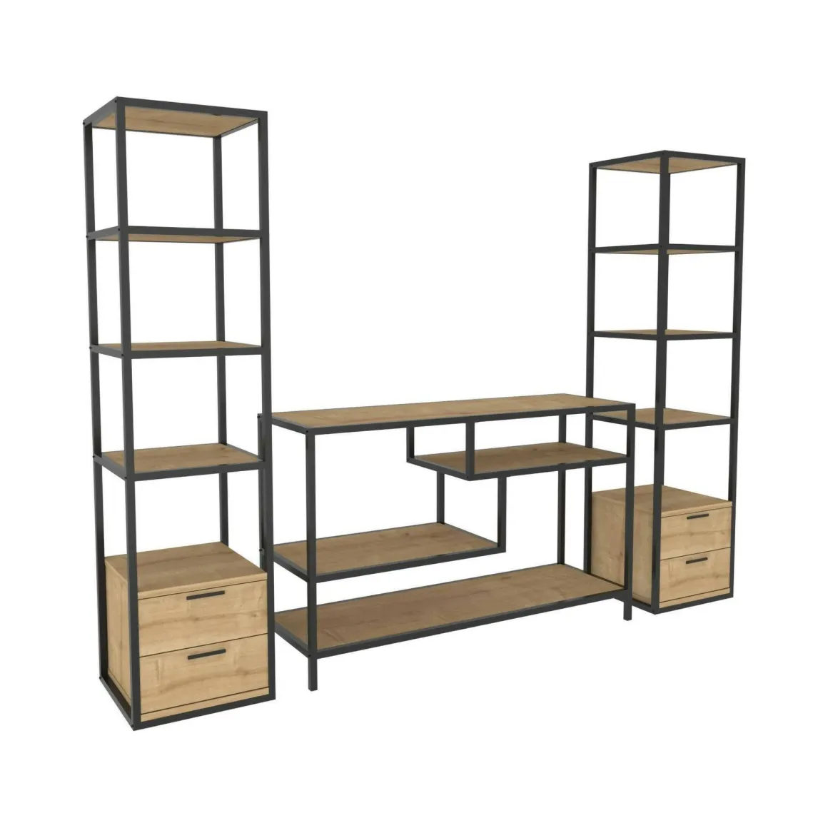 Mobile salotto 12 ripiani 198cm nero e quercia - Felion