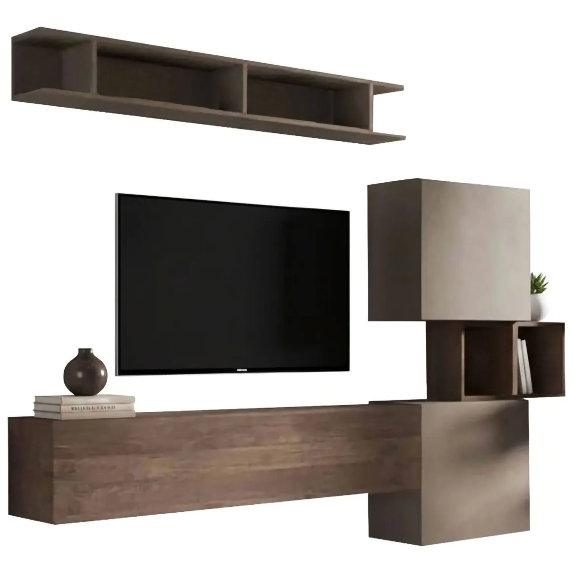 Mobile salotto 3 ripiani 215cm noce e grigio - Goni