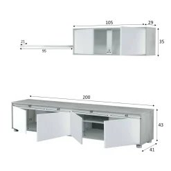 Salotto|Pareti Attrezzate > Dmora Mobile soggiorno 6 ante 200cm bianco e cemento - Amir Grigio, Bianco Cemento