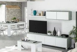 Salotto|Pareti Attrezzate > Dmora Mobile soggiorno 6 ante 200cm bianco e cemento - Amir Grigio, Bianco Cemento