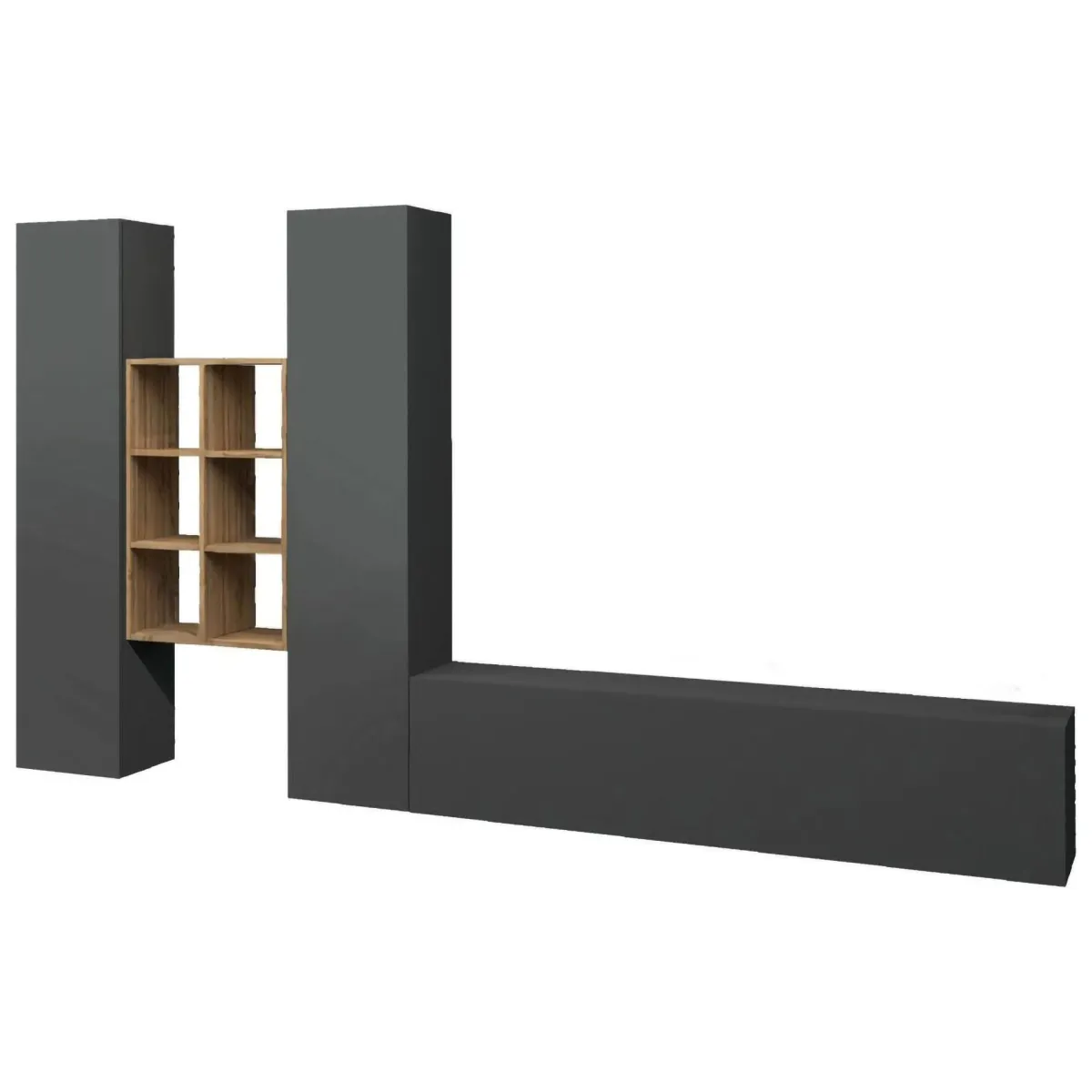 Salotto|Pareti Attrezzate > Dmora Mobile soggiorno classico 320cm antracite e acero - Acuto Marrone Acero, Nero Antracite