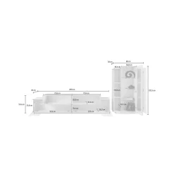 Salotto|Pareti Attrezzate > Dmora Mobile soggiorno con vetrina 280cm bianco lucido e cemento - Anisia Grigio Cemento, Bianco Lucido