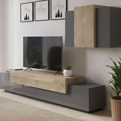 Mobile soggiorno in legno 240cm antracite e acero - Alaskino