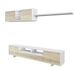 Salotto|Pareti Attrezzate > Dmora Mobile soggiorno in legno 200cm bianco lucido e rovere - Angora Marrone Rovere, Bianco Lucido