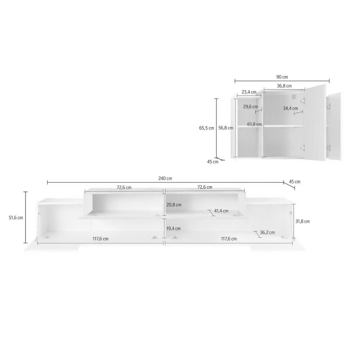 Salotto > Dmora Mobile soggiorno in legno 240cm - Alaskino Bianco Lucido