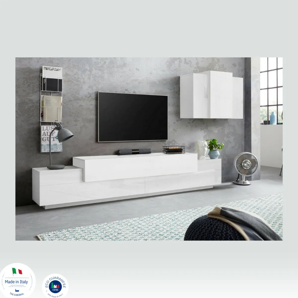 Salotto > Dmora Mobile soggiorno in legno 240cm - Alaskino Bianco Lucido