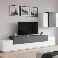 Mobile soggiorno in legno 240cm bianco lucido e ardesia - Alaskino