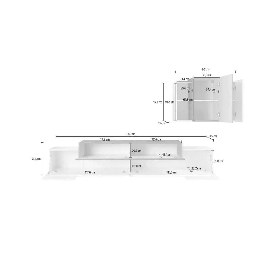 Mobile soggiorno in legno 240cm bianco lucido e ardesia - Alaskino