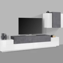 Mobile soggiorno in legno 240cm bianco lucido e ardesia - Alaskino