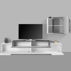 Mobile soggiorno in legno 240cm bianco lucido e ardesia - Alaskino