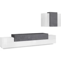 Mobile soggiorno in legno 240cm bianco lucido e ardesia - Alaskino