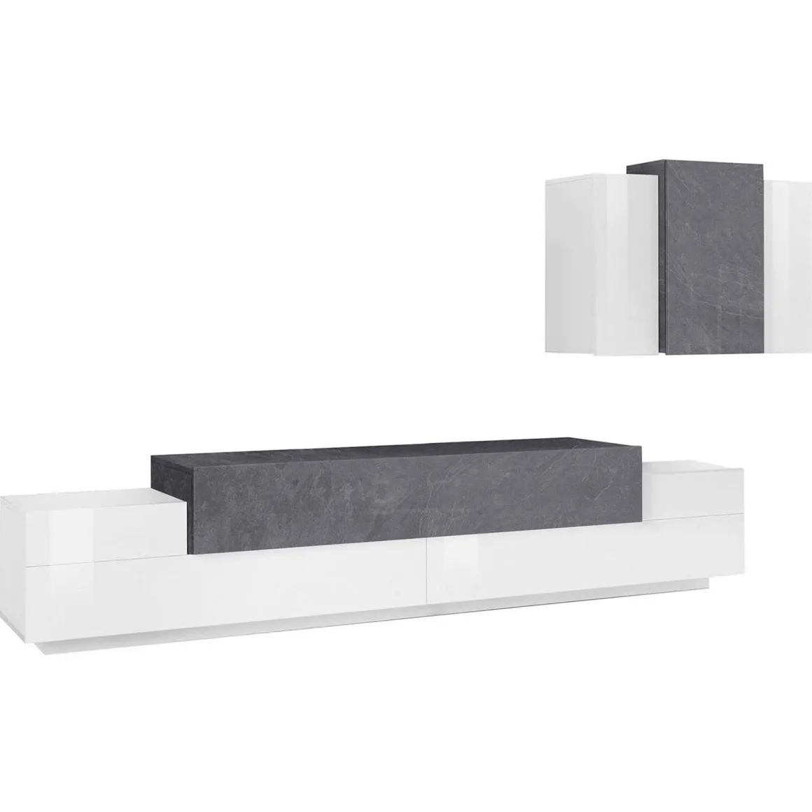 Mobile soggiorno in legno 240cm bianco lucido e ardesia - Alaskino