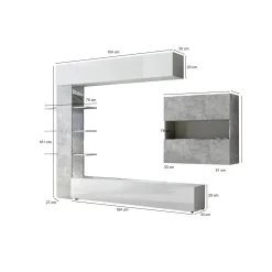 Pareti Attrezzate > Dmora Mobile soggiorno in legno e metallo 295cm bianco lucido e cemento - Aragosta Grigio Cemento, Bianco Lucido