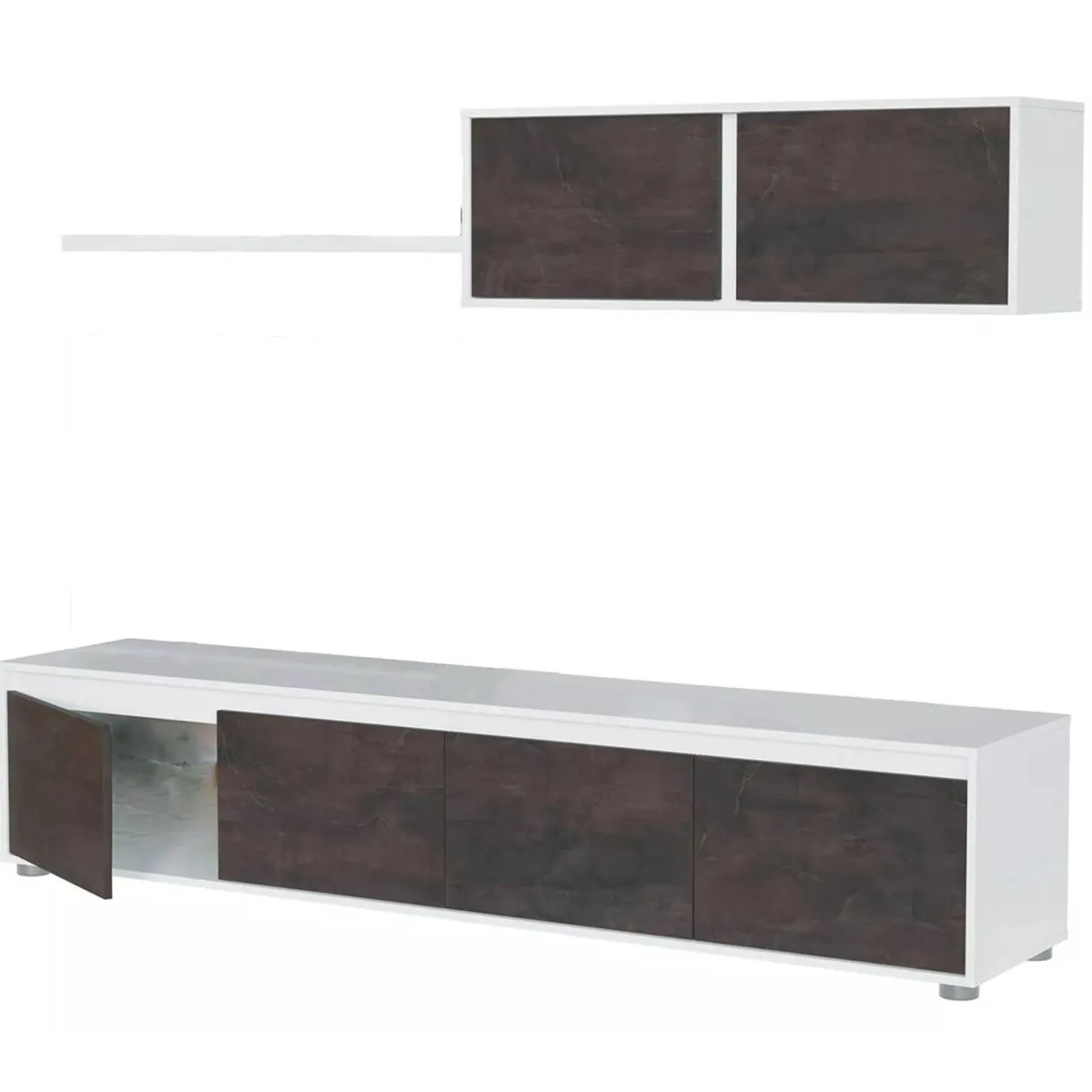 Salotto|Pareti Attrezzate > Dmora Mobile soggiorno moderno 200cm bianco e ossido - Amir Marrone, Bianco Ossido