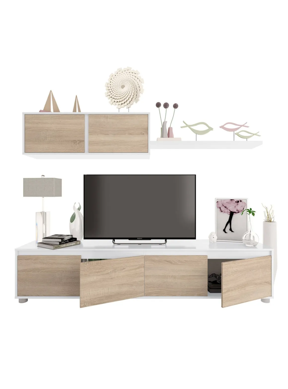 Mobile soggiorno moderno 200cm bianco e rovere - Amir