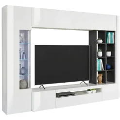 Salotto|Pareti Attrezzate > Dmora Mobile soggiorno moderno 290cm bianco lucido e ardesia - Andy Grigio Ardesia, Bianco Lucido