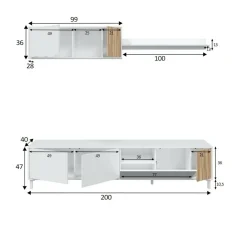 Salotto|Pareti Attrezzate > Dmora Mobile soggiorno multifunzione 200cm bianco e rovere - Banari Marrone, Bianco Rovere