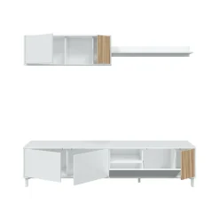 Salotto|Pareti Attrezzate > Dmora Mobile soggiorno multifunzione 200cm bianco e rovere - Banari Marrone, Bianco Rovere