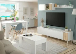 Salotto|Pareti Attrezzate > Dmora Mobile soggiorno multifunzione 200cm bianco e rovere - Banari Marrone, Bianco Rovere