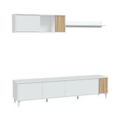 Salotto|Pareti Attrezzate > Dmora Mobile soggiorno multifunzione 200cm bianco e rovere - Banari Marrone, Bianco Rovere