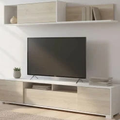 Mobile soggiorno multifunzione 200cm rovere e bianco lucido - Abbete